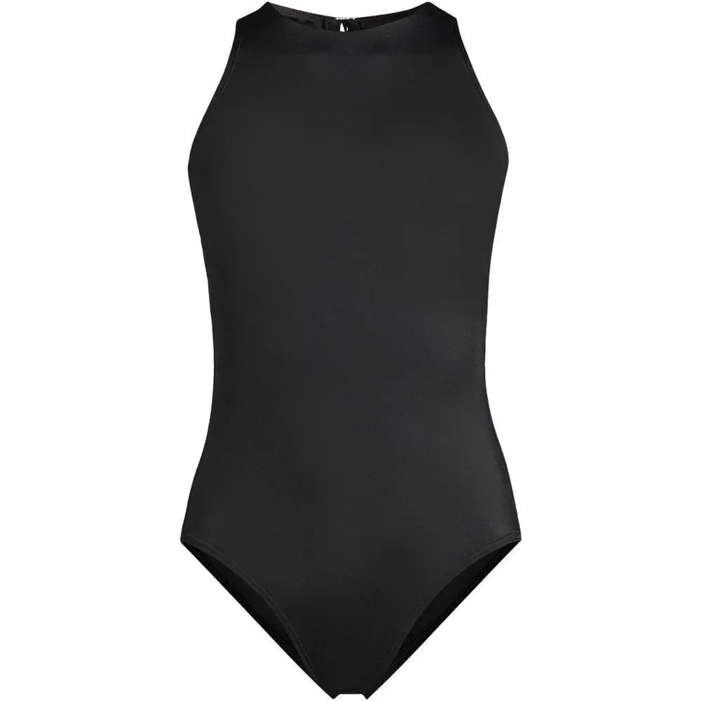 Land's End Plus Standard size 1 piece swimsuit portrait back high neck black Var